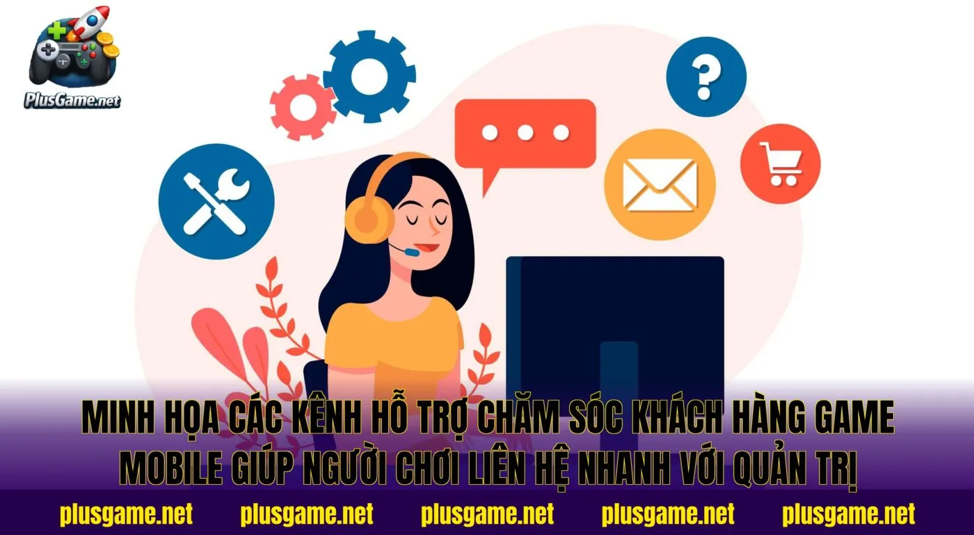 Minh họa các kênh hỗ trợ chăm sóc khách hàng game mobile giúp người chơi liên hệ nhanh với quản trị